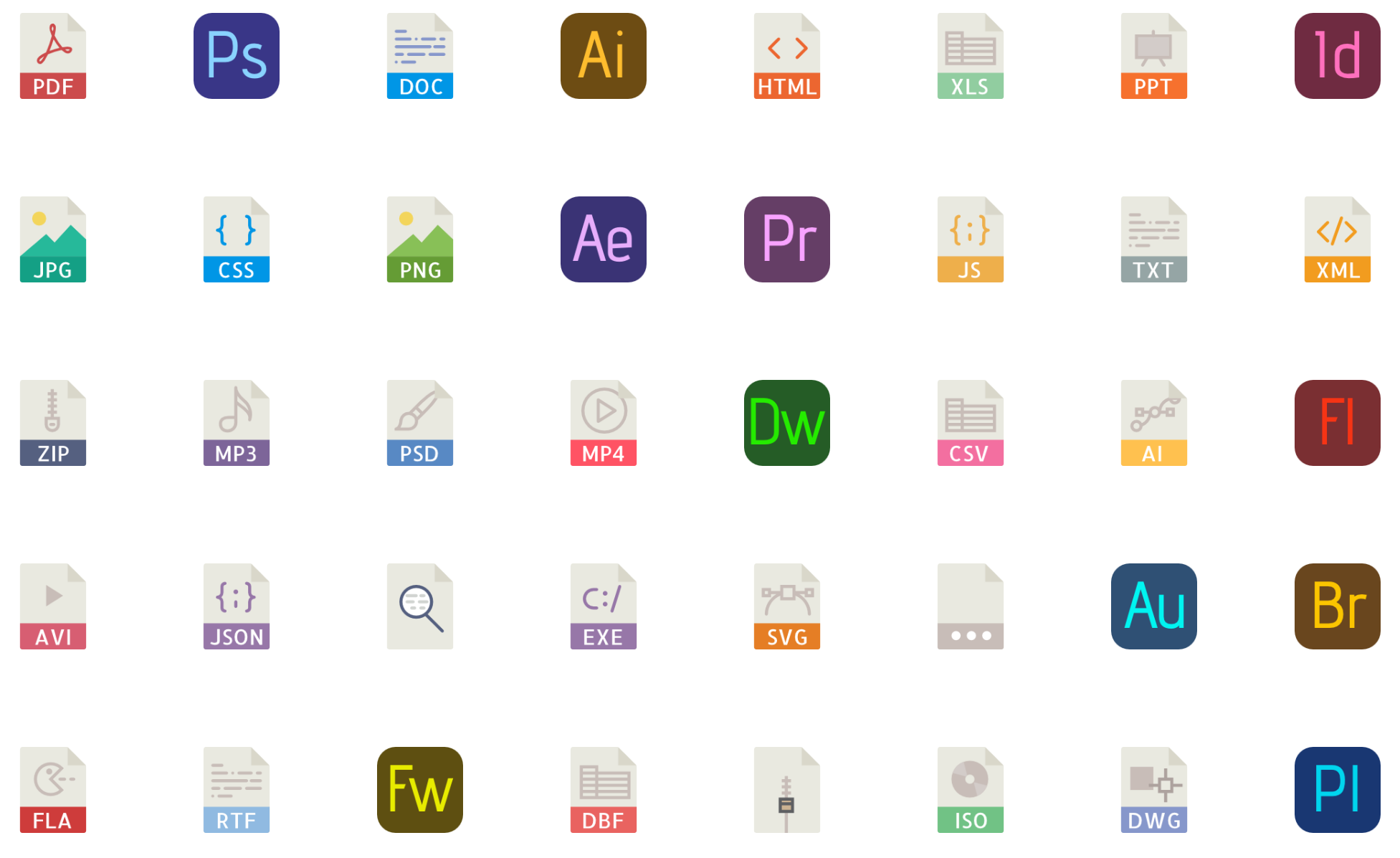 40 File types color vector icons (.eps, .svg, .png) free download
