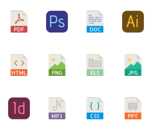 40 File types color vector icons